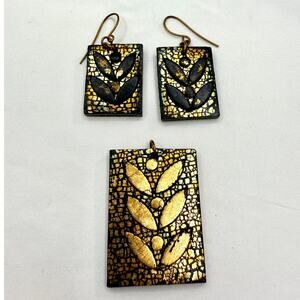 Artisan Polymer Clay & Gold Leaf Crackle Finish Jewelry Set